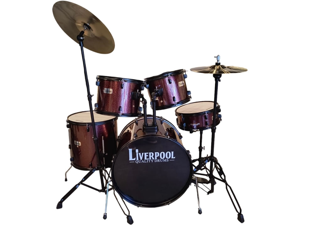 Bateria Acustica Liverpool JBP1601A-RD-005 5 Piezas Rojo Granito con Pedestales y Platos Incluidos