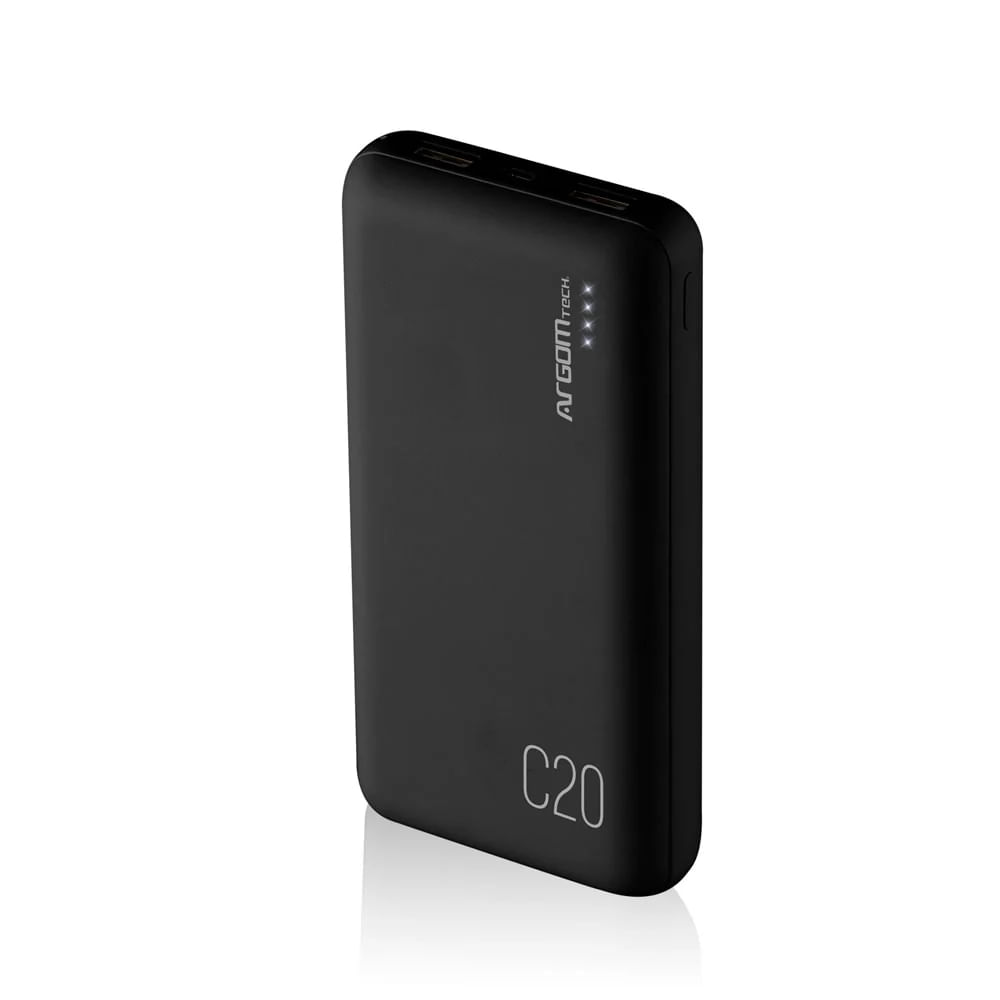Bateria Externa Argom C20 20000 mAh Negra Power Bank con Doble Puerto USB ARG-PB-1190BK