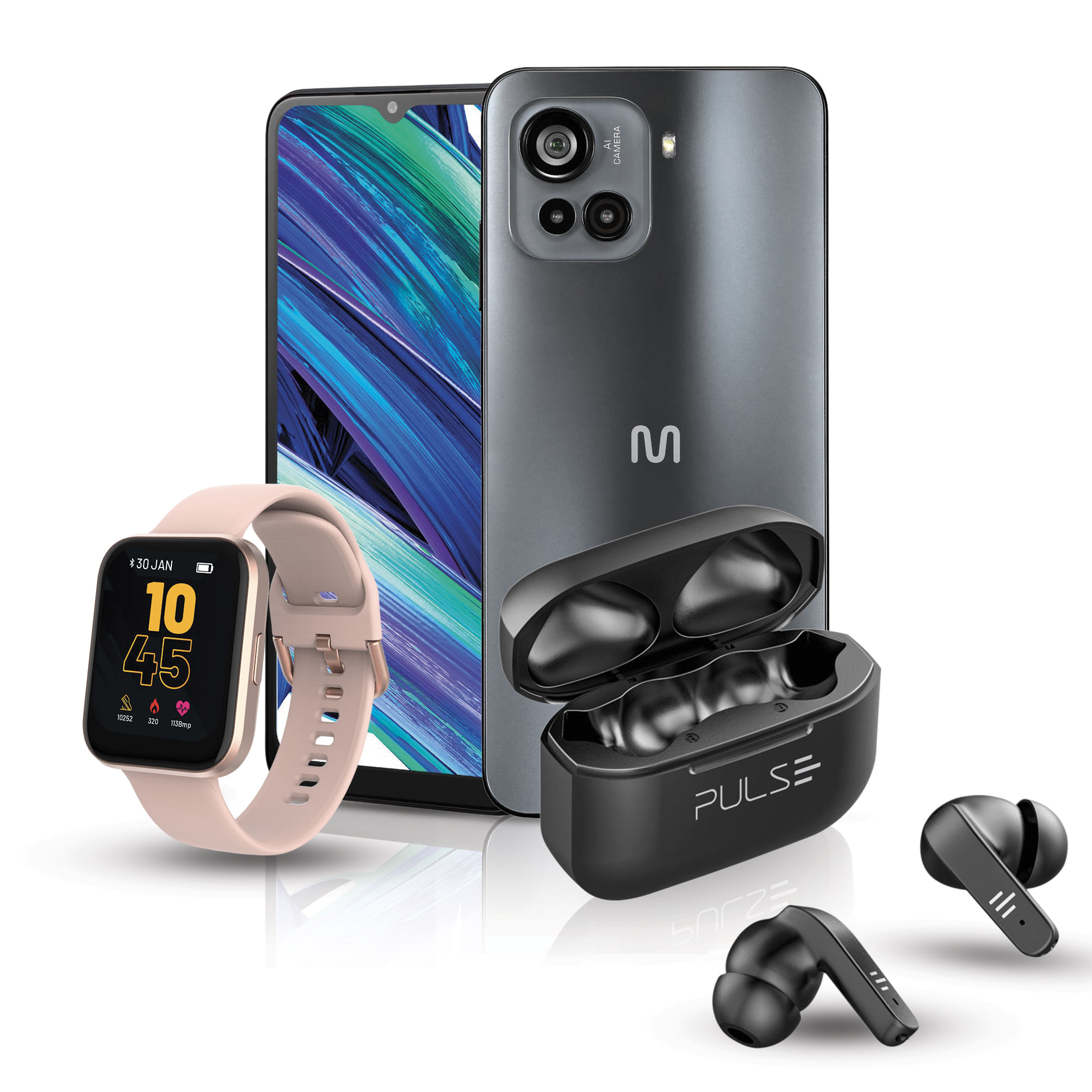 Set Multi Celular, Audífonos y Smartwatch