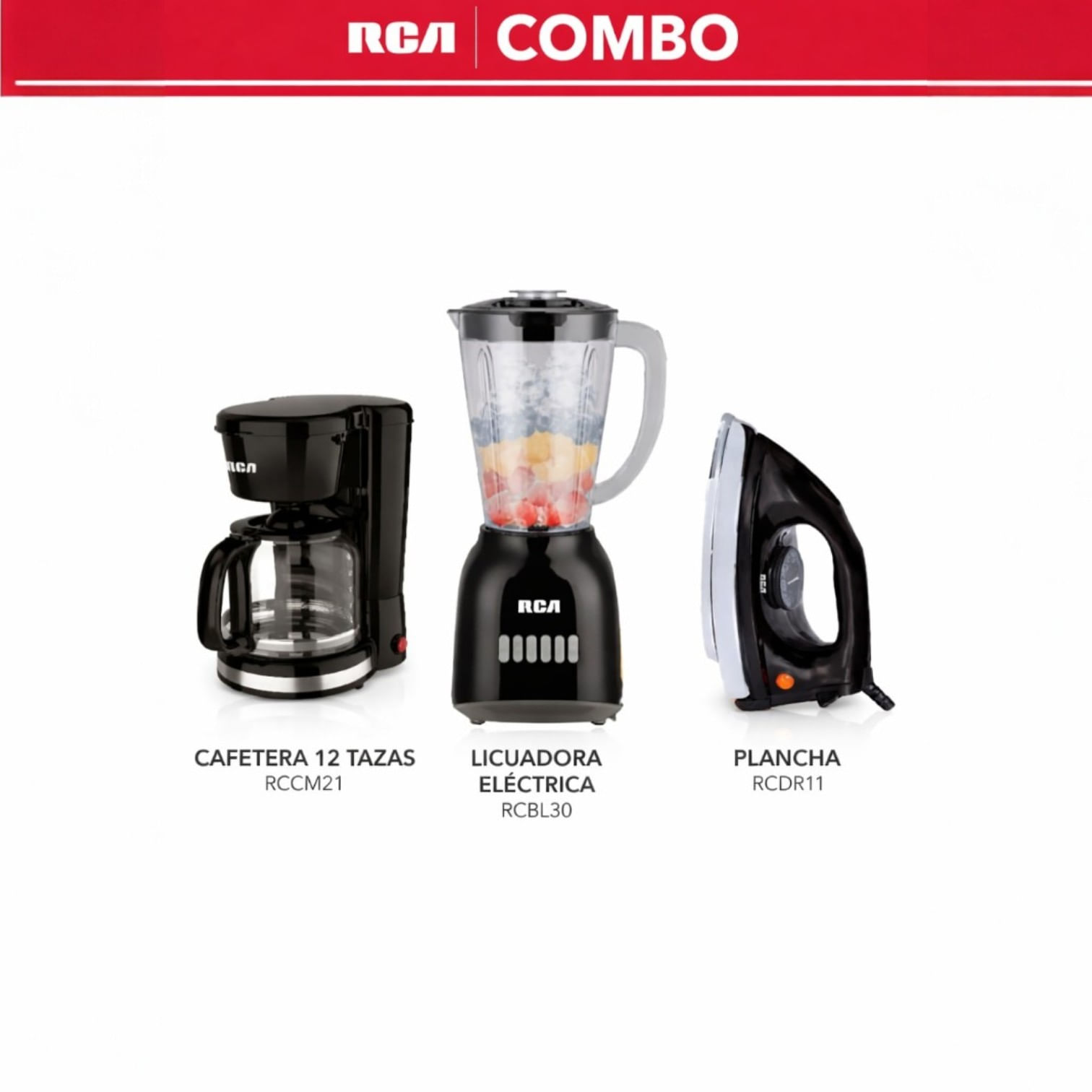 Combo Licuadora, Cafetera, Plancha RCA RCCM21-RCBL30-RCDR11 Combo Licuadora, Cafetera, Plancha RCA COMBORCA