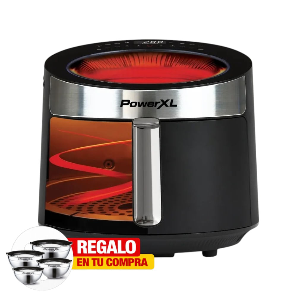 Freidora de Luz Infrarroja PowerXL, Luminex, Capacidad 5 Litros, 1 Canasta, Tapa con Ventana, Temporizador, Modelo AF3052-4SPLA, Color Negro