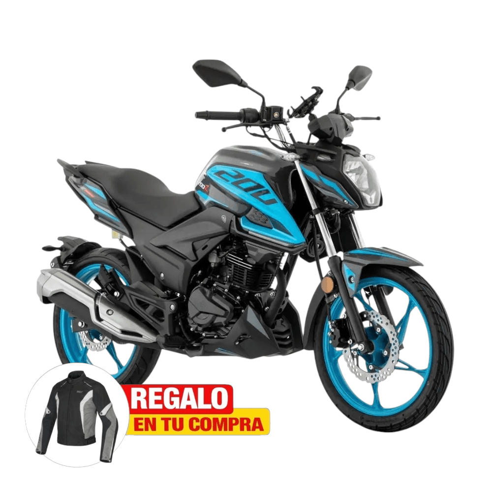 Motocicleta Italika 200Z Negra/Azul con Motor 200 cc, Arranque Electrico, Freno de Disco, Tanque de 17 Litros y Velocidad Maxima de 110 km/h
